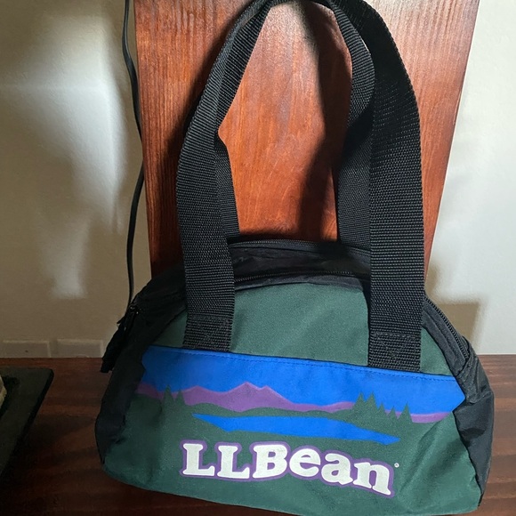 Vintage L.L. Bean Heritage Green Blue Mini Recycled Duffel Mountain Logo 20L Bag - Picture 6 of 15